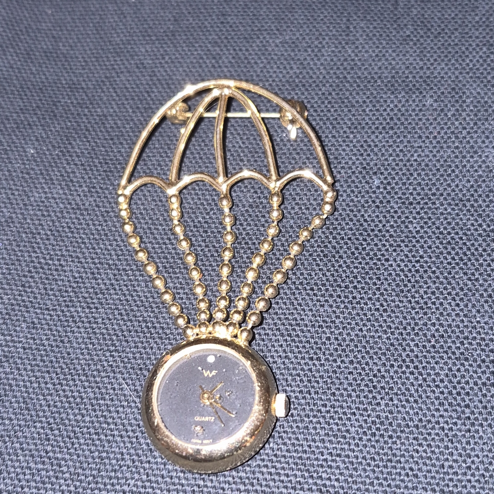 Gold Tone Parachute Charm Watch Necklace